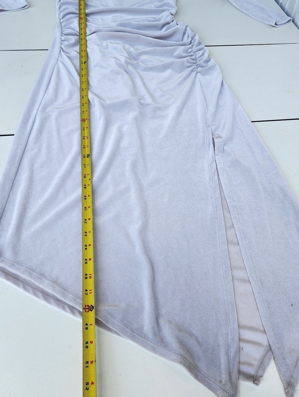 EXPRESS Womens Velvet Ruched Side Asymmetrical Midi Dress S Grey $98 - Picture 4 of 16